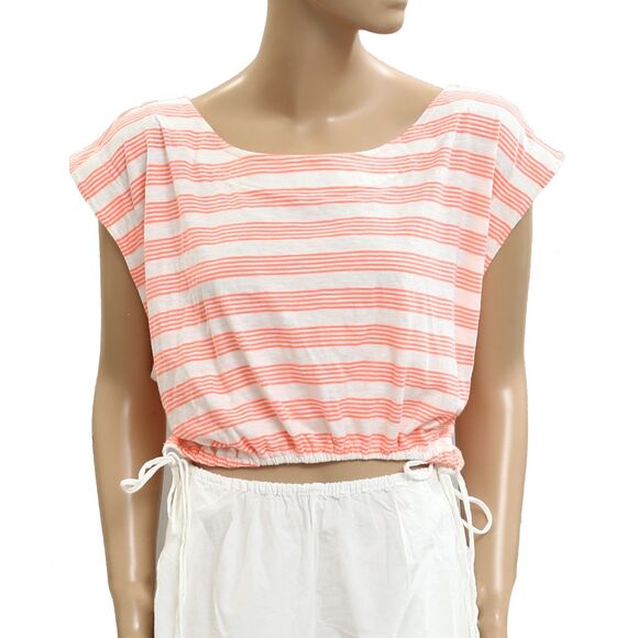 By Anthropologie Cutout Romper Striped Printed Sleeveless Coral White XL 281930 - Picture 5 of 8